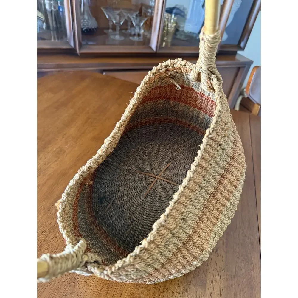 Vintage Woven Straw Basket with Large Handle | Boho Farmhouse Market Tote